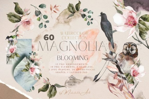 Magnolia Blooming Watercolor Collection: A Creative Resource for Designers